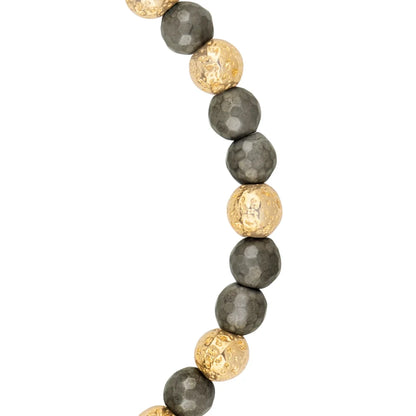 Pulsera ajustable con plaga octagonal con insignia de corso y piedra volcánica en baño de oro de 22K, con pirita de 6mm - Joyería y bisutería fina