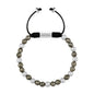 Pulsera ajustable con plaga octagonal con insignia de corso y piedra volcánica en baño de rodio, con pirita de 6mm - Joyería y bisutería fina
