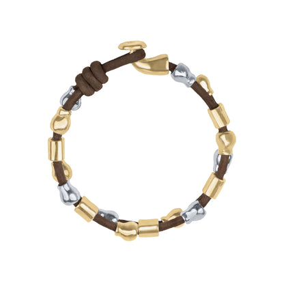 Pulsera baño de Oro 22K, piel española, baño de rodio, perlas - Joyería y bisutería fina