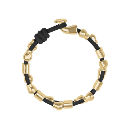 Pulsera de piel natural española, con detalles, broche y perlas en baño de oro 22K - Joyería y bisutería fina