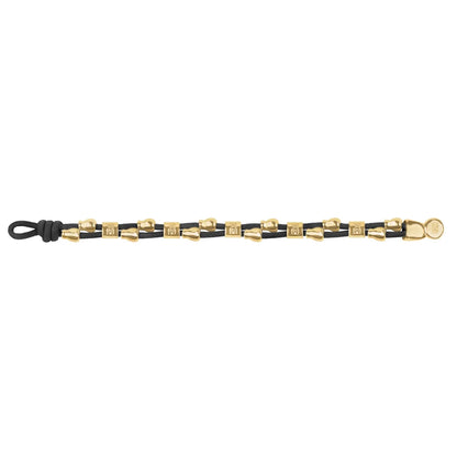 Pulsera de piel natural española, con detalles, broche y perlas en baño de oro 22K - Joyería y bisutería fina