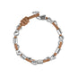 Pulsera de piel natural española, con detalles, broche y perlas en baño de rodio - Joyería y bisutería fina