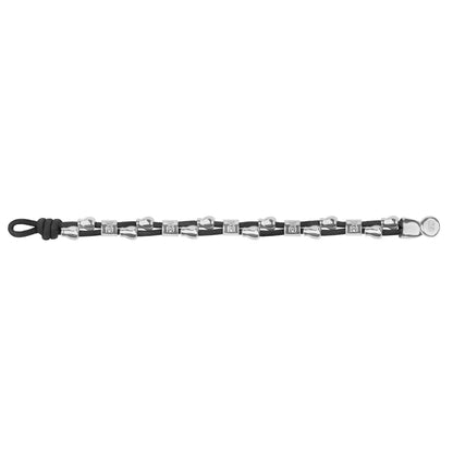 Pulsera de piel natural española, con detalles, broche y perlas en baño de rodio - Joyería y bisutería fina