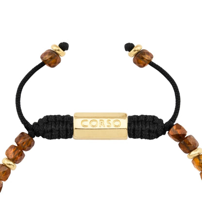 Pulsera con piedras en cubo facetado 4mm, con placa con insignia Corso y mini donas de baño de oro de 22K - Joyería y bisutería fina