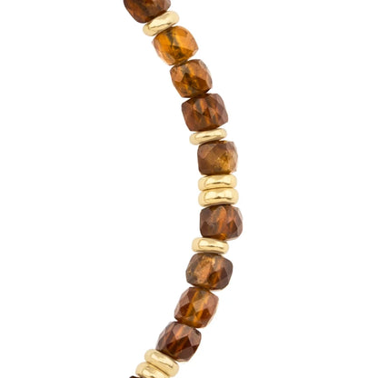 Pulsera con piedras en cubo facetado 4mm, con placa con insignia Corso y mini donas de baño de oro de 22K - Joyería y bisutería fina