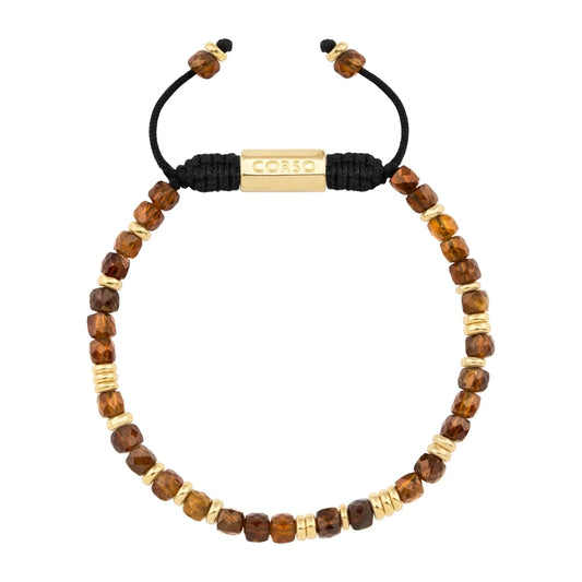 Pulsera con piedras en cubo facetado 4mm, con placa con insignia Corso y mini donas de baño de oro de 22K - Joyería y bisutería fina