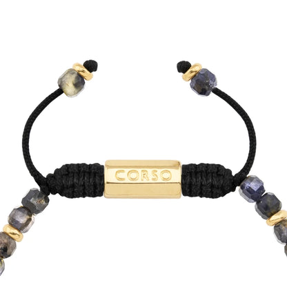 Pulsera con piedras en cubo facetado 4mm, con placa con insignia Corso y mini donas de baño de oro de 22K - Joyería y bisutería fina