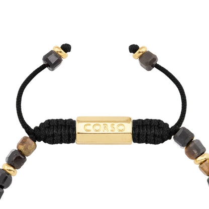 Pulsera con piedras en cubo facetado 4mm, con placa con insignia Corso y mini donas de baño de oro de 22K - Joyería y bisutería fina