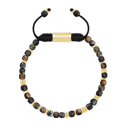 Pulsera con piedras en cubo facetado 4mm, con placa con insignia Corso y mini donas de baño de oro de 22K - Joyería y bisutería fina