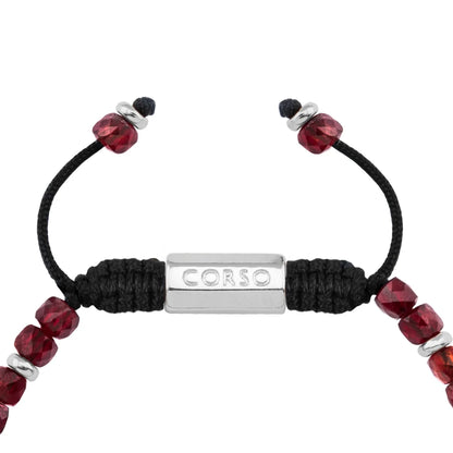 Pulsera con piedras en cubo facetado 4mm, con placa con insignia Corso y mini donas de baño de rodio - Joyería y bisutería fina