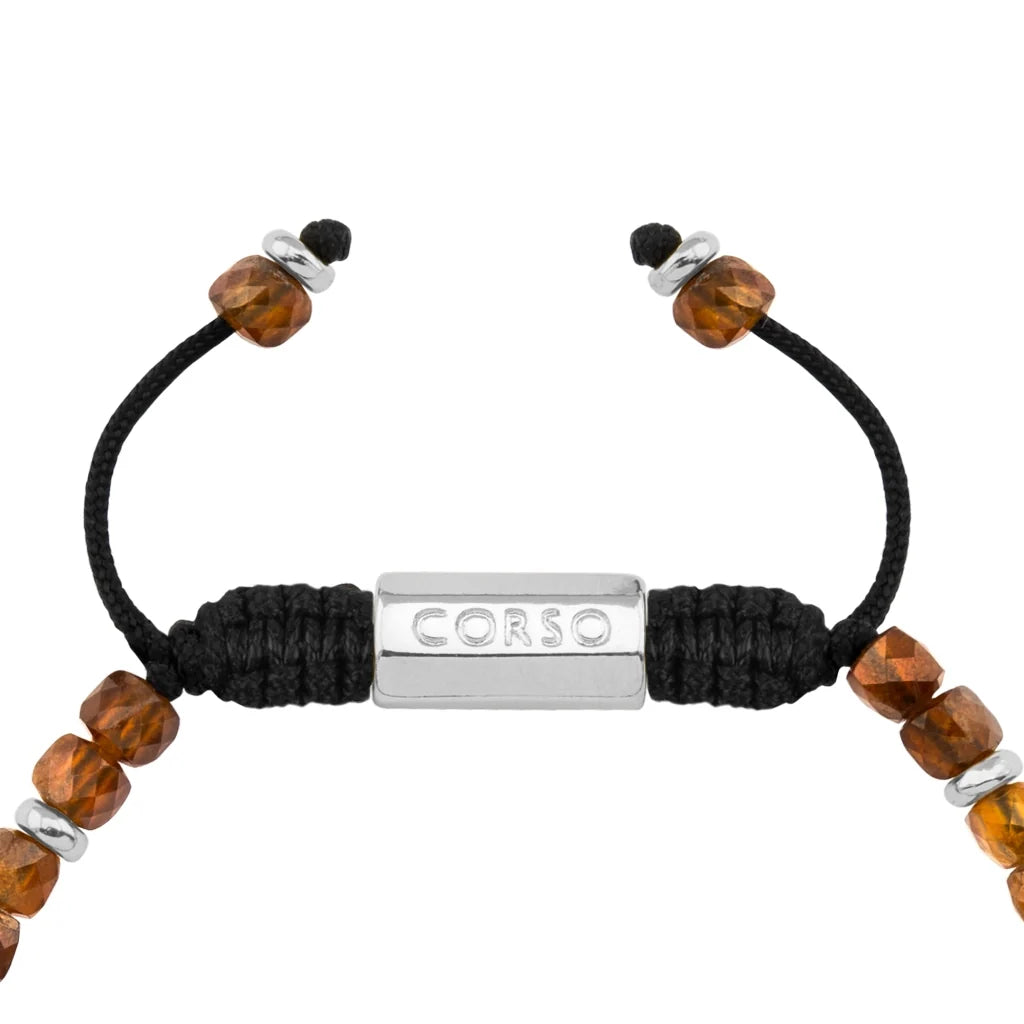 Pulsera con piedras en cubo facetado 4mm, con placa con insignia Corso y mini donas de baño de rodio - Joyería y bisutería fina