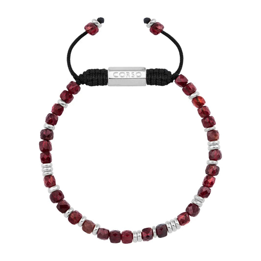 Pulsera con piedras en cubo facetado 4mm, con placa con insignia Corso y mini donas de baño de rodio - Joyería y bisutería fina