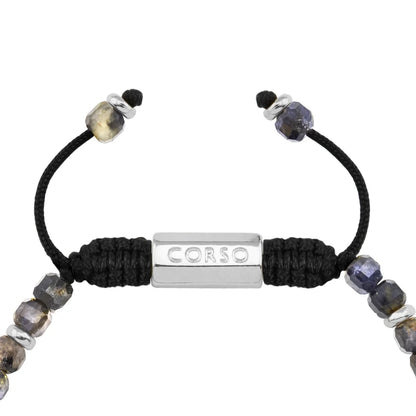 Pulsera con piedras en cubo facetado 4mm, con placa con insignia Corso y mini donas de baño de rodio - Joyería y bisutería fina