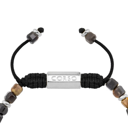 Pulsera con piedras en cubo facetado 4mm, con placa con insignia Corso y mini donas de baño de rodio - Joyería y bisutería fina