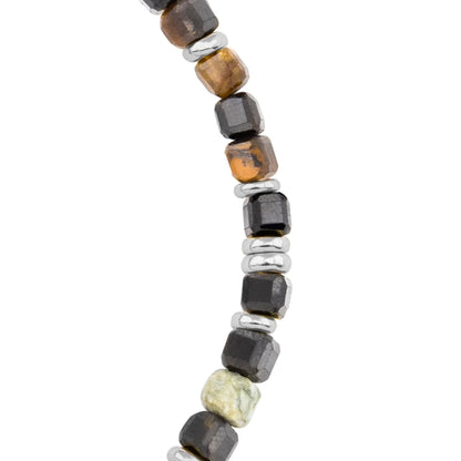 Pulsera con piedras en cubo facetado 4mm, con placa con insignia Corso y mini donas de baño de rodio - Joyería y bisutería fina
