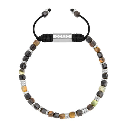 Pulsera con piedras en cubo facetado 4mm, con placa con insignia Corso y mini donas de baño de rodio - Joyería y bisutería fina