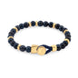 Pulsera con piedra de ojo de tigre de 6mm dispuestas en un suave cordón ajustable de piel de borrego, con conectores y broche de botón bañados en oro de 22K - Joyería y bisutería fina