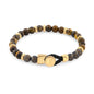 Pulsera con piedra de ojo de tigre de 6mm dispuestas en un suave cordón ajustable de piel de borrego, con conectores y broche de botón bañados en oro de 22K - Joyería y bisutería fina