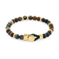 Pulsera con piedra de ojo de tigre de 6mm dispuestas en un suave cordón ajustable de piel de borrego, con conectores y broche de botón bañados en oro de 22K - Joyería y bisutería fina