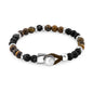 Pulsera con piedra de ojo de tigre de 6mm dispuestas en un suave cordón ajustable de piel de borrego, con conectores y broche de botón bañados en rodio - Joyería y bisutería fina