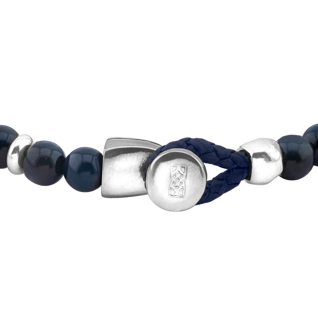Pulsera con piedra de ojo de tigre de 6mm dispuestas en un suave cordón ajustable de piel de borrego, con conectores y broche de botón bañados en rodio - Joyería y bisutería fina