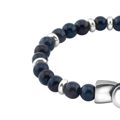 Pulsera con piedra de ojo de tigre de 6mm dispuestas en un suave cordón ajustable de piel de borrego, con conectores y broche de botón bañados en rodio - Joyería y bisutería fina