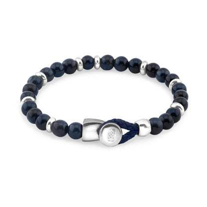 Pulsera con piedra de ojo de tigre de 6mm dispuestas en un suave cordón ajustable de piel de borrego, con conectores y broche de botón bañados en rodio - Joyería y bisutería fina