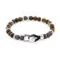 Pulsera con piedra de ojo de tigre de 6mm dispuestas en un suave cordón ajustable de piel de borrego, con conectores y broche de botón bañados en rodio - Joyería y bisutería fina