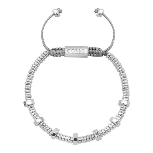 Pulsera con rondanas, donas y placa octagonal en baño de rodio - Joyería y bisutería fina