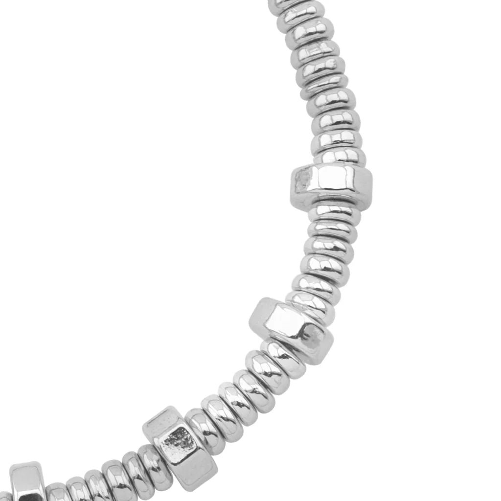 Pulsera con rondanas, donas y placa octagonal en baño de rodio - Joyería y bisutería fina