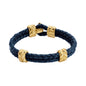 Pulsera con piel natural de borrego en trenza de 4 hilos, con broche y laureles en baño de oro 22K - Joyería y bisutería fina