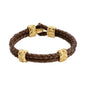 Pulsera con piel natural de borrego en trenza de 4 hilos, con broche y laureles en baño de oro 22K - Joyería y bisutería fina