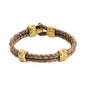 Pulsera con piel natural de borrego en trenza de 4 hilos, con broche y laureles en baño de oro 22K - Joyería y bisutería fina