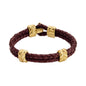 Pulsera con piel natural de borrego en trenza de 4 hilos, con broche y laureles en baño de oro 22K - Joyería y bisutería fina