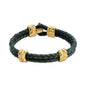 Pulsera con piel natural de borrego en trenza de 4 hilos, con broche y laureles en baño de oro 22K - Joyería y bisutería fina