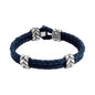 Pulsera con piel natural de borrego en trenza de 4 hilos, con broche y laureles en baño de rodio - Joyería y bisutería fina
