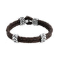 Pulsera con piel natural de borrego en trenza de 4 hilos, con broche y laureles en baño de rodio - Joyería y bisutería fina