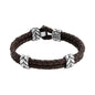 Pulsera con piel natural de borrego en trenza de 4 hilos, con broche y laureles en baño de rodio - Joyería y bisutería fina