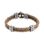 Pulsera con piel natural de borrego en trenza de 4 hilos, con broche y laureles en baño de rodio - Joyería y bisutería fina