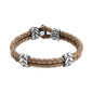 Pulsera con piel natural de borrego en trenza de 4 hilos, con broche y laureles en baño de rodio - Joyería y bisutería fina