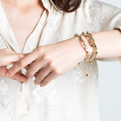 Pulsera con cuentas cilíndricas bañadas en oro 22K y rodio - Joyería y bisutería fina