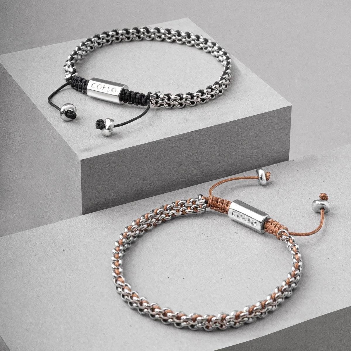 Pulsera En baño de rodio, Hilo de seda, Trenzado - Joyería y bisutería fina