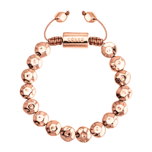 Pulsera ajustable con lunetas facetadas y placa central con insignia bañada de oro rosa 22K - Joyería y bisutería fina
