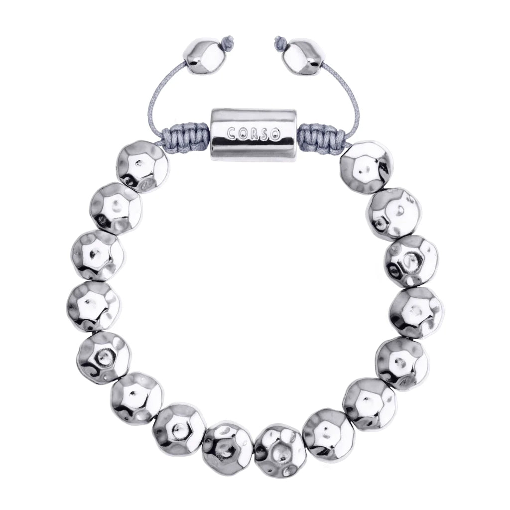 Pulsera ajustable con lunetas facetadas y placa central con insignia bañada de rodio - Joyería y bisutería fina