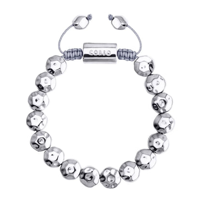 Pulsera ajustable con lunetas facetadas y placa central con insignia bañada de rodio - Joyería y bisutería fina