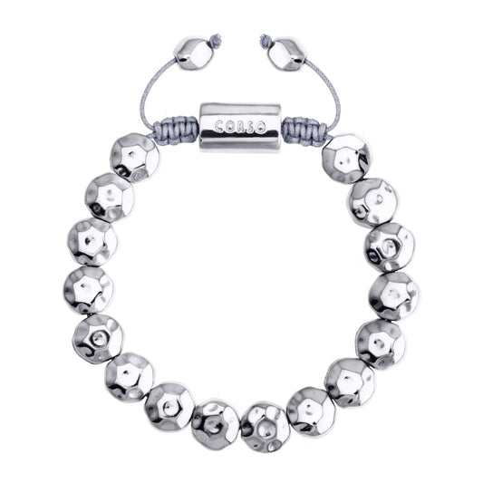 Pulsera ajustable con lunetas facetadas y placa central con insignia bañada de rodio - Joyería y bisutería fina