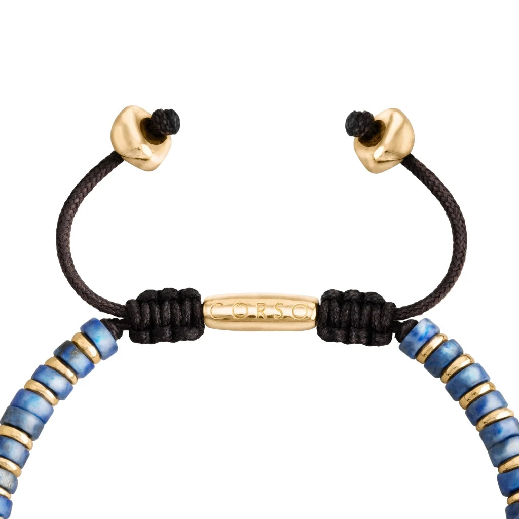 Pulsera con rondeles de piedra de 4mm con mini donas en baño de oro 22K - Joyería y bisutería fina