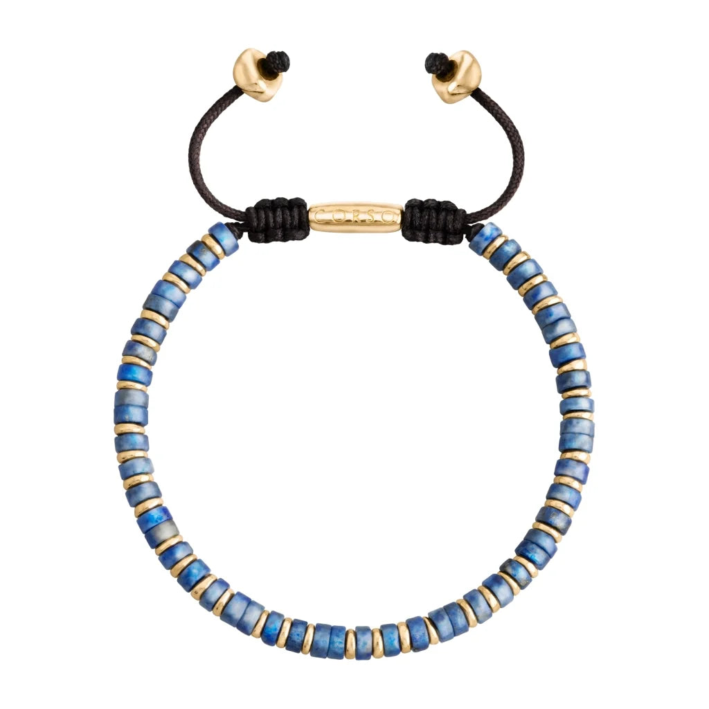 Pulsera con rondeles de piedra de 4mm con mini donas en baño de oro 22K - Joyería y bisutería fina