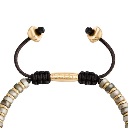 Pulsera con rondeles de piedra de 4mm con mini donas en baño de oro 22K - Joyería y bisutería fina