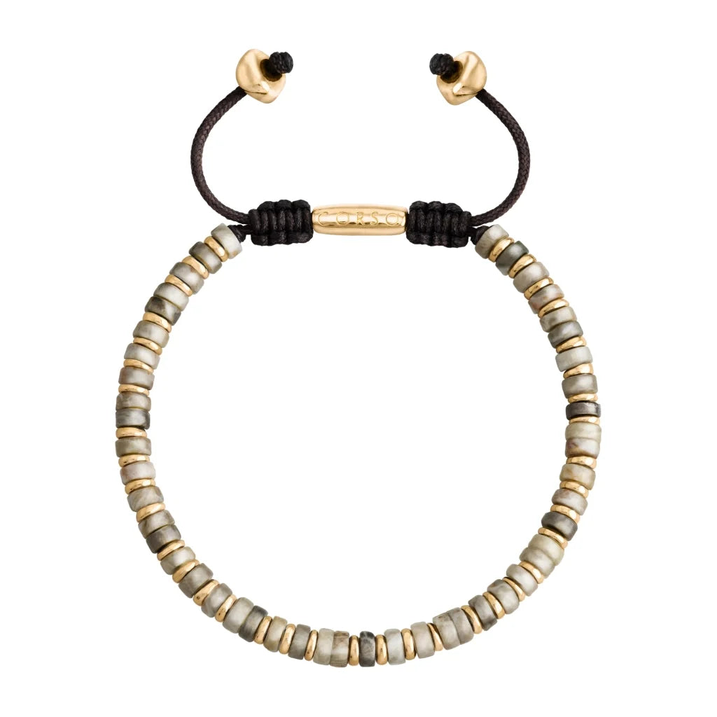 Pulsera con rondeles de piedra de 4mm con mini donas en baño de oro 22K - Joyería y bisutería fina